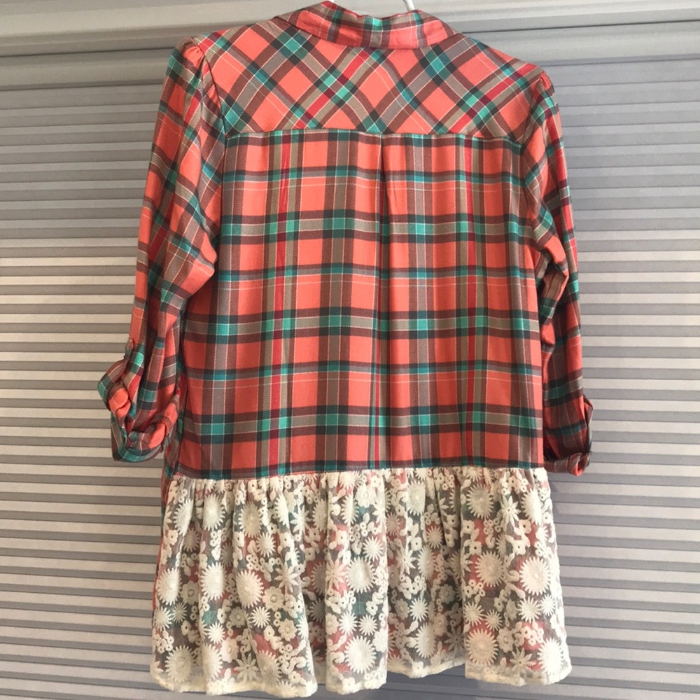 Matilda Jane flannel top with lace detail S